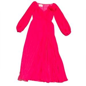 🔥VTG ICONIC Hollywood designer WILLIAM TRAVILLA fuchsia long sleeve chiffon gown